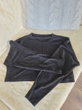 Charcoal Long Sleeve Crop Top - Soft Jersey